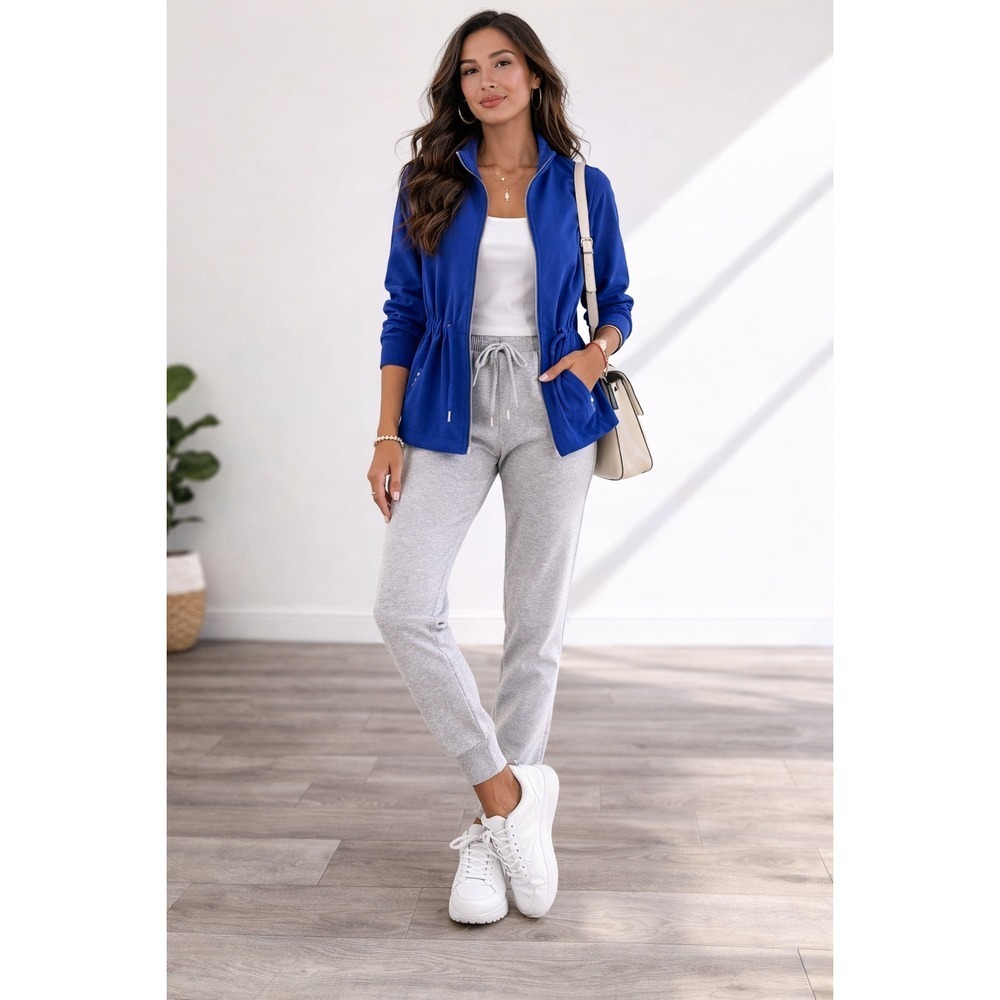 Jones New York XL Royal Blue Zip Up Drawstring Waist French Terry Jacket Womens